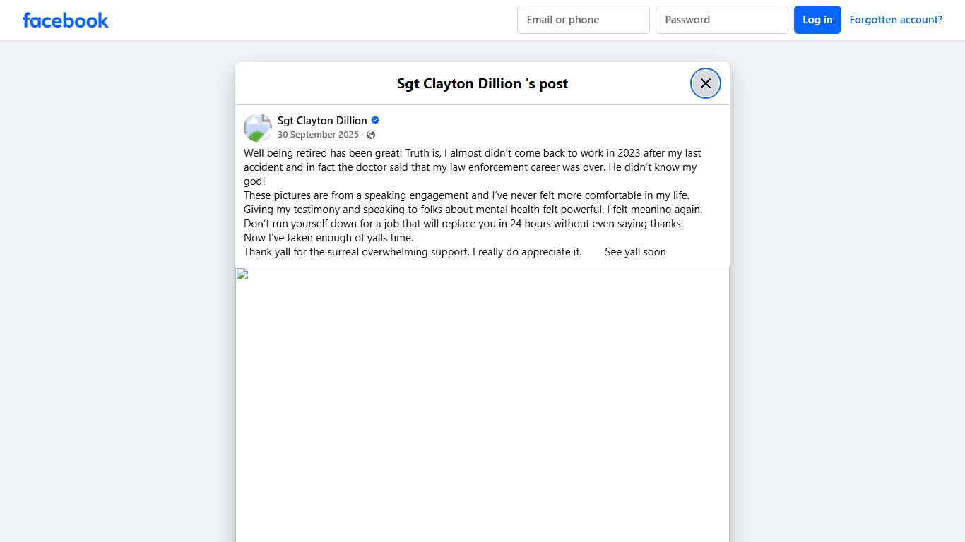 Well being retired has been great!... - Sgt Clayton Dillion Facebook